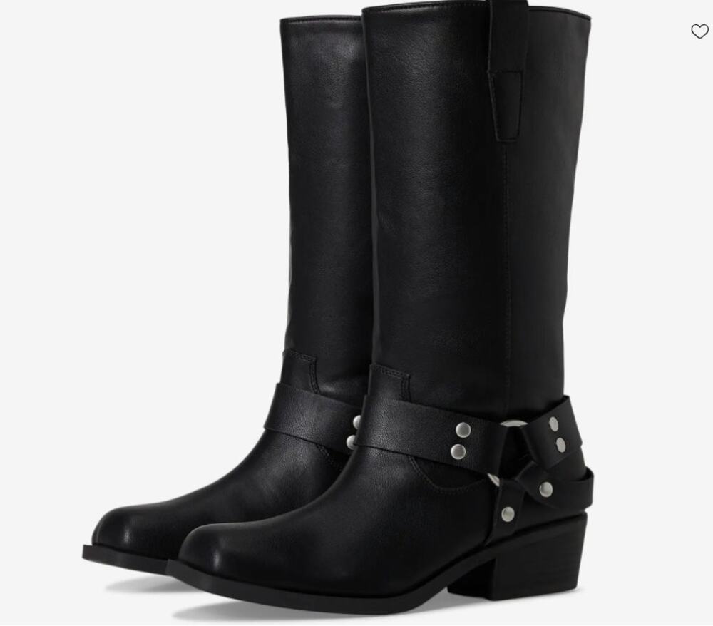 DV Boots Women's Size 9.5 Black Tanzy Harness Biker Mid Calf Block Heel Booties